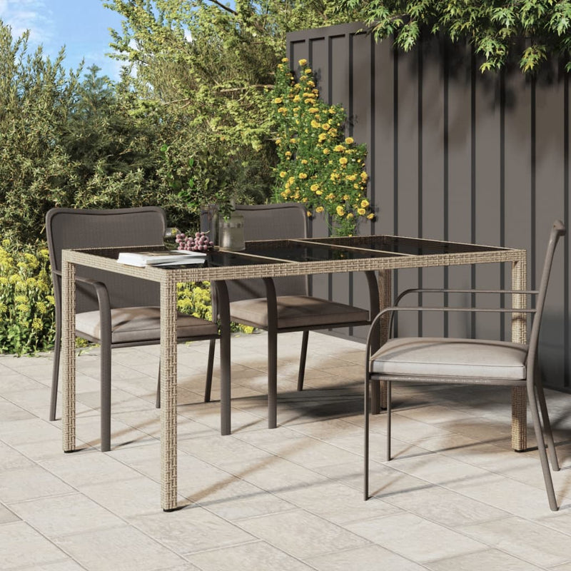 Tuintafel 150x90x75 cm gehard glas en poly rattan beige MeubelReus