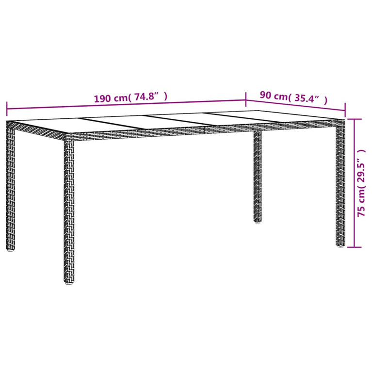 Tuintafel 190x90x75 cm gehard glas en poly rattan bruin MeubelReus