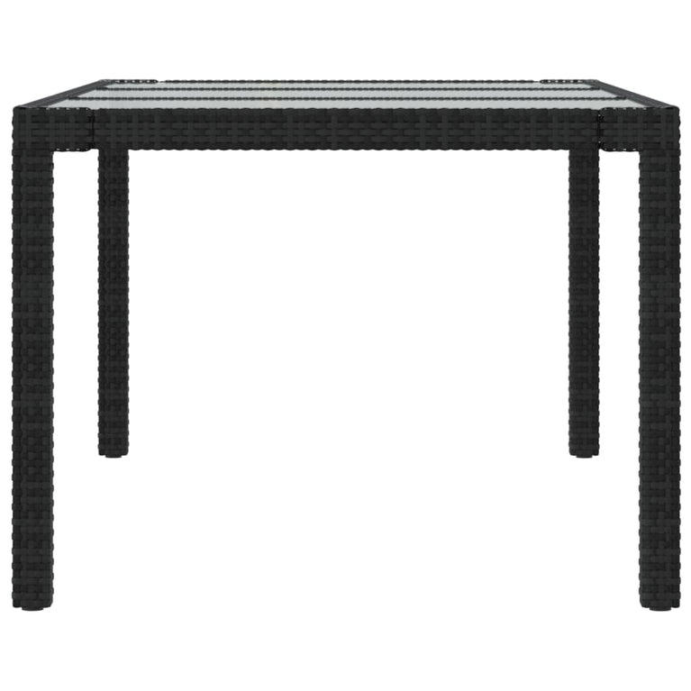 Tuintafel 190x90x75 cm gehard glas en poly rattan black MeubelReus