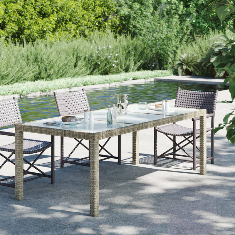 Tuintafel 190x90x75 cm gehard glas en poly rattan grijs MeubelReus
