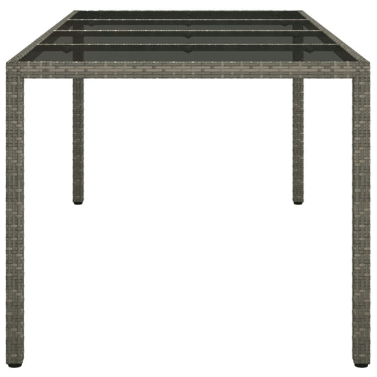 Tuintafel 190x90x75 cm gehard glas en poly rattan grijs MeubelReus