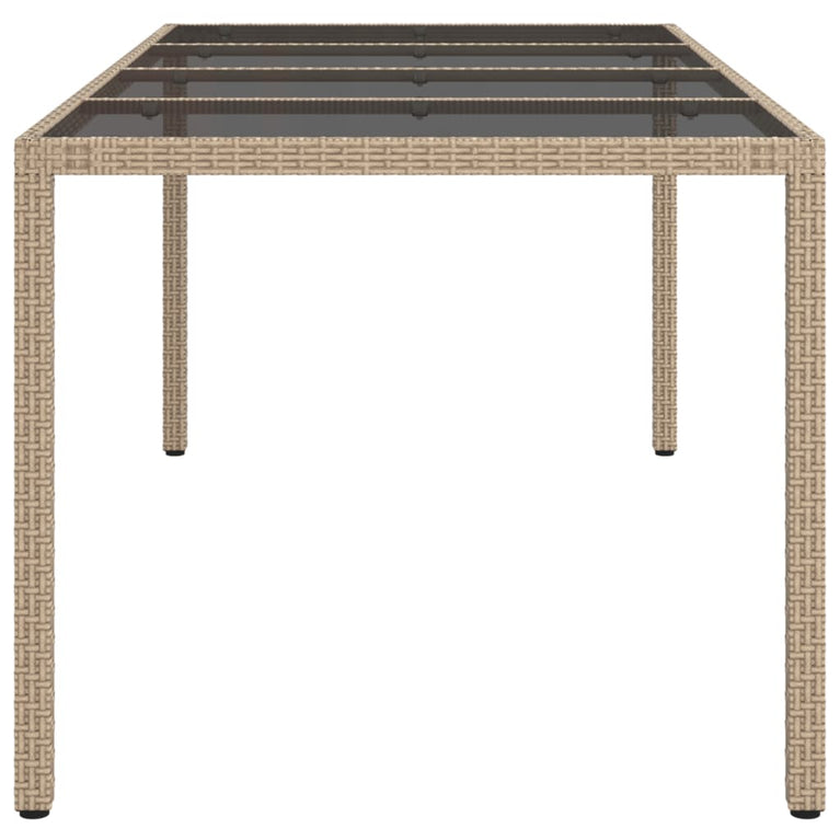 Tuintafel 190x90x75 cm gehard glas en poly rattan beige MeubelReus