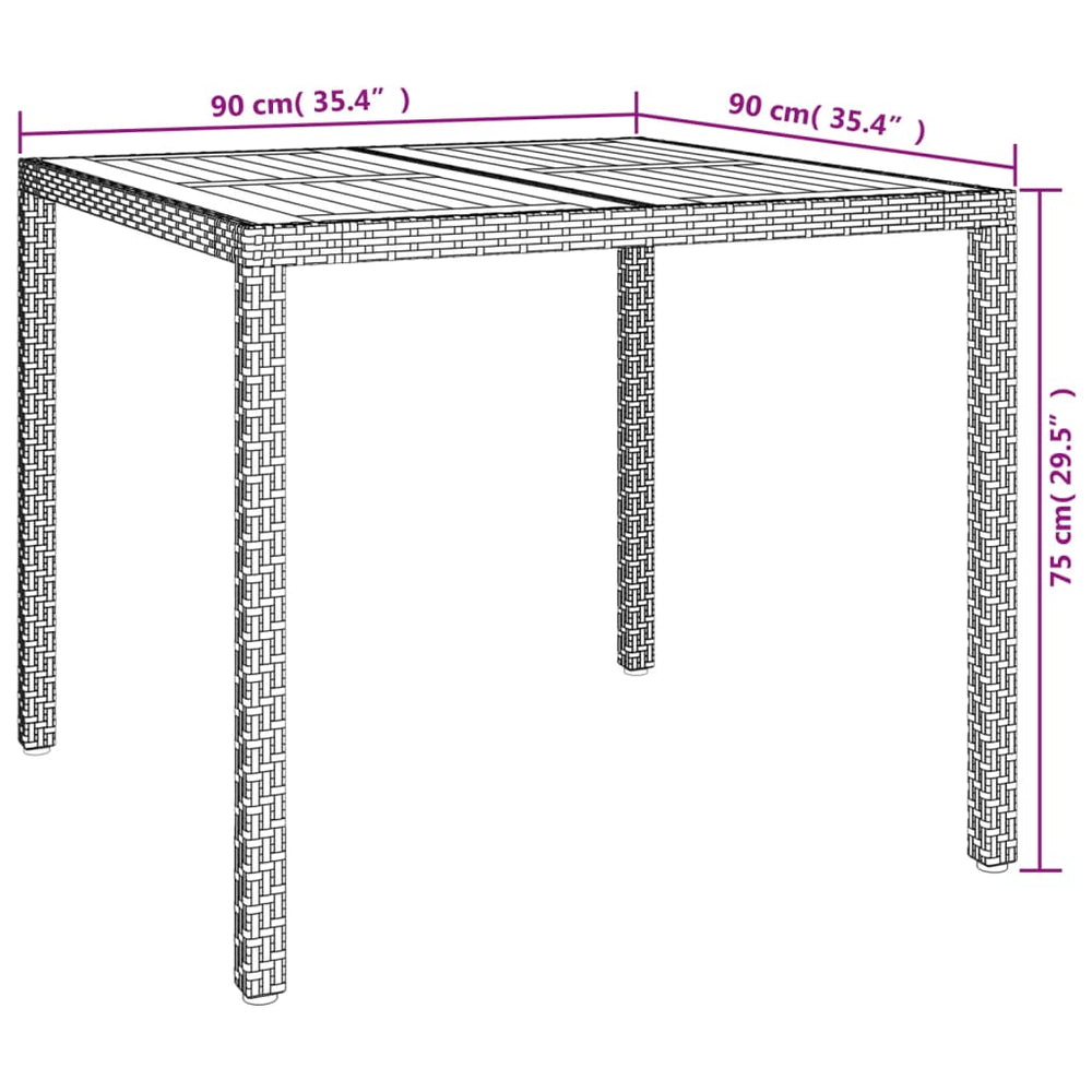 Tuintafel 90x90x75 cm poly rattan en acaciahout grijs MeubelReus