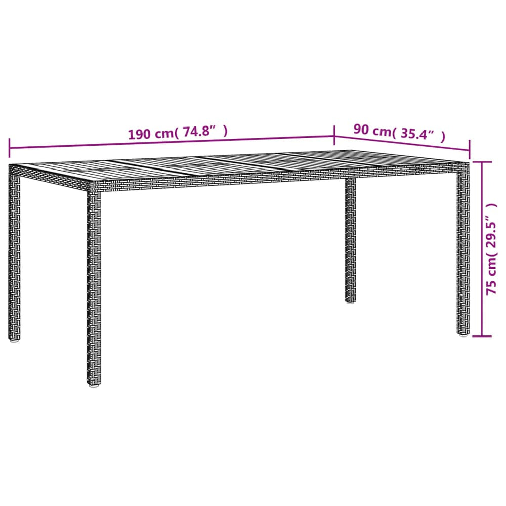 Tuintafel 190x90x75 cm poly rattan en acaciahout zwart MeubelReus