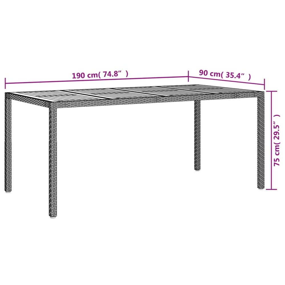 Tuintafel 190x90x75 cm poly rattan en acaciahout grijs MeubelReus