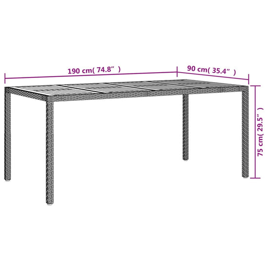Tuintafel 190x90x75 cm poly rattan en acaciahout grijs MeubelReus