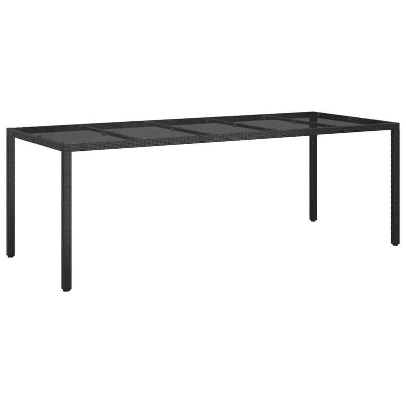 Tuintafel 250x100x75 cm gehard glas en poly rattan zwart MeubelReus
