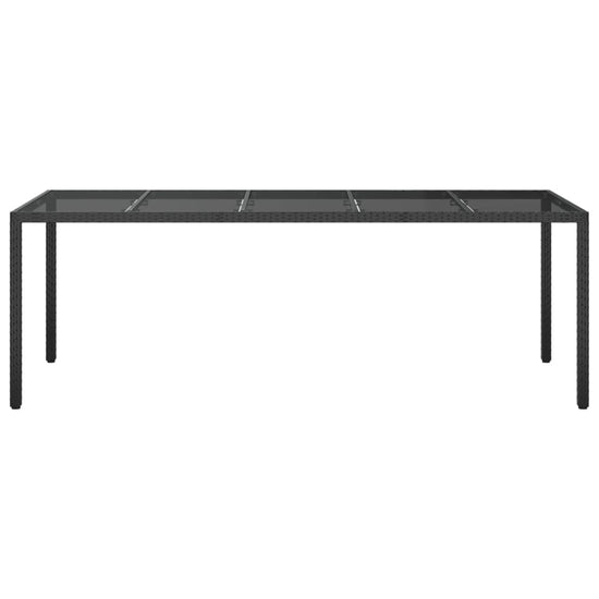 Tuintafel 250x100x75 cm gehard glas en poly rattan zwart MeubelReus