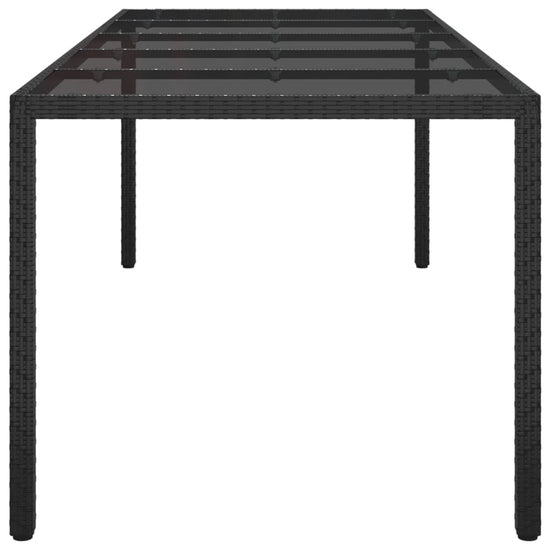 Tuintafel 250x100x75 cm gehard glas en poly rattan zwart MeubelReus