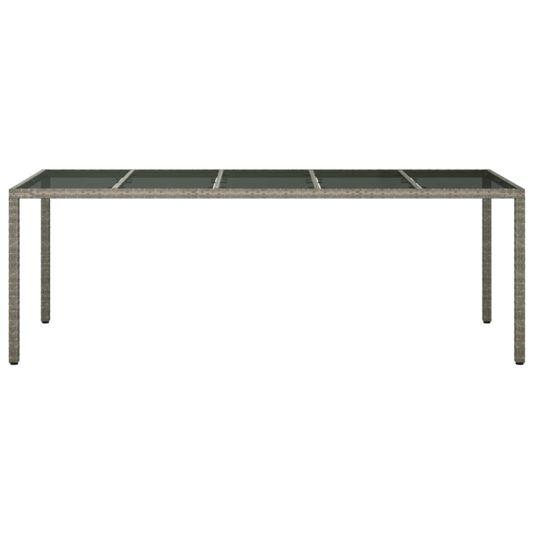 Tuintafel 250x100x75 cm gehard glas en poly rattan grijs MeubelReus