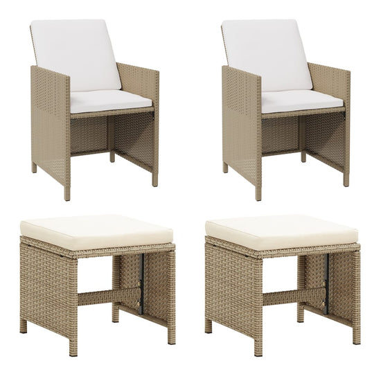 Tuinstoelen 2 st met voetenbanken poly rattan beige MeubelReus