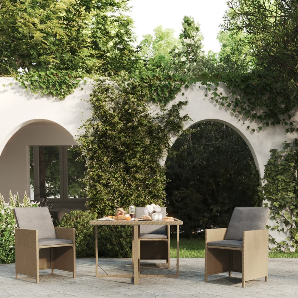 Tuintafel 109x107x74 cm poly rattan en glas beige MeubelReus