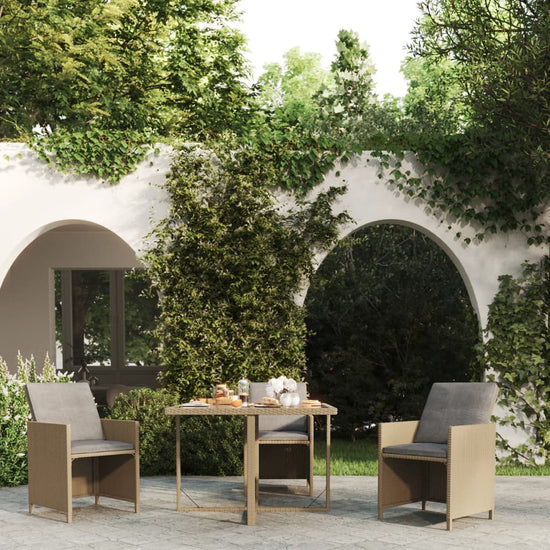 Tuintafel 109x107x74 cm poly rattan en glas beige MeubelReus