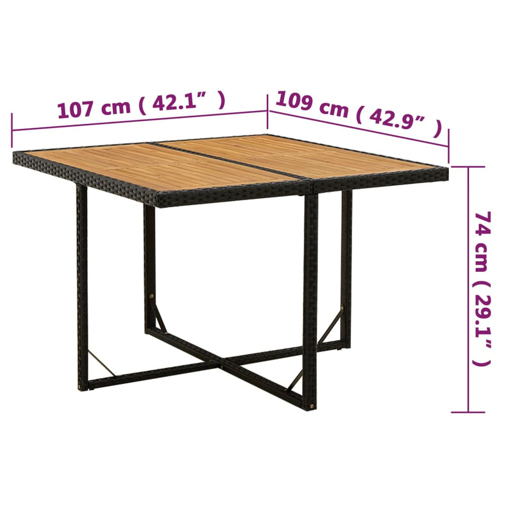 Tuintafel 109x107x74 cm poly rattan en massief acaciahout zwart MeubelReus
