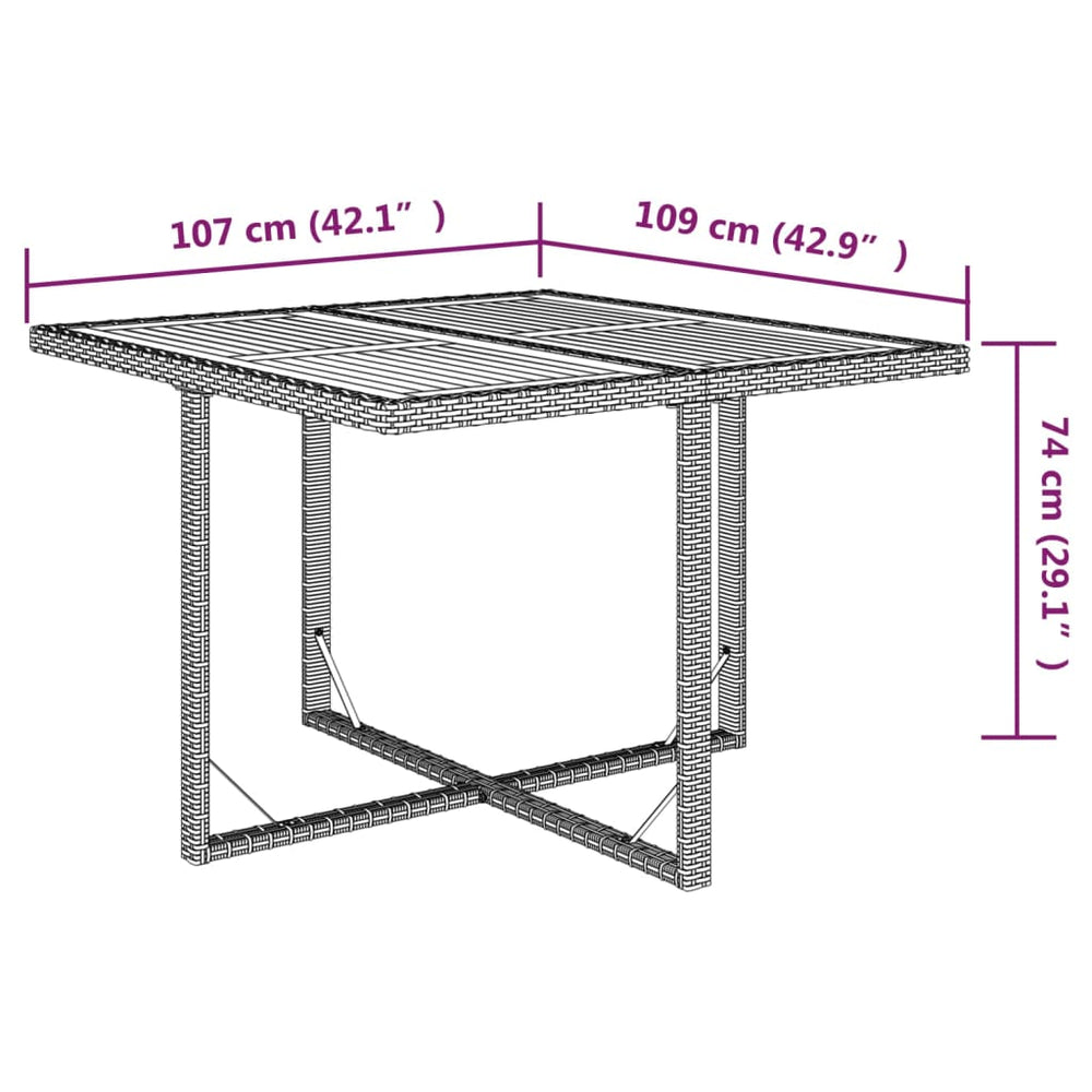 Tuintafel 109x107x74 cm poly rattan en massief acaciahout beige MeubelReus