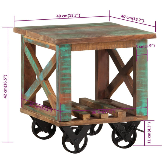 Bijzettafel met wielen 40x40x42 cm massief gerecycled hout MeubelReus