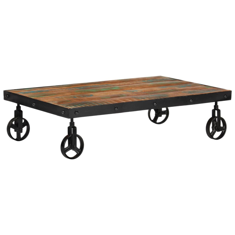 Salontafel met wielen 100x60x26 cm massief gerecycled hout MeubelReus