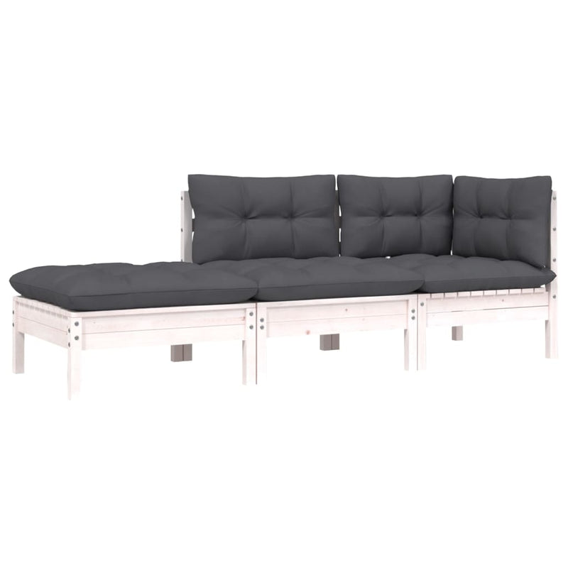 3-delige Loungeset met kussens massief grenenhout wit MeubelReus