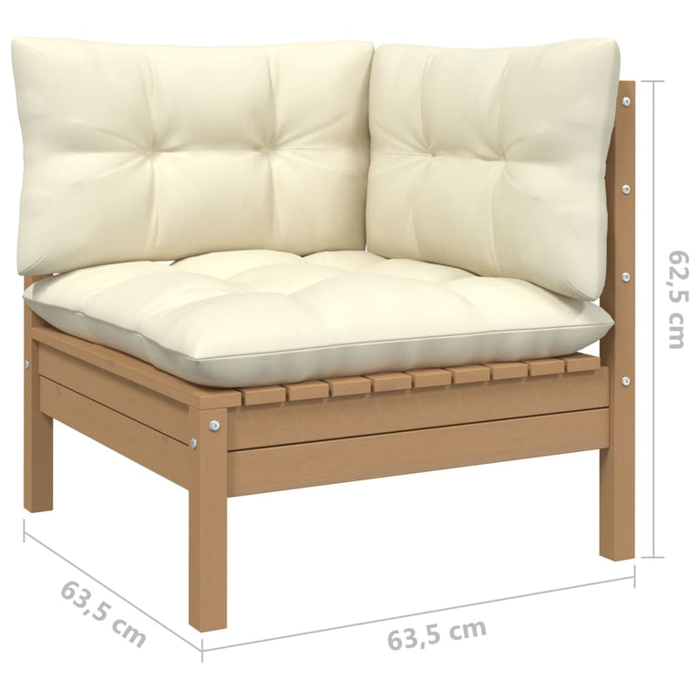 3-delige Loungeset met crèmekleurige kussens massief grenenhout MeubelReus