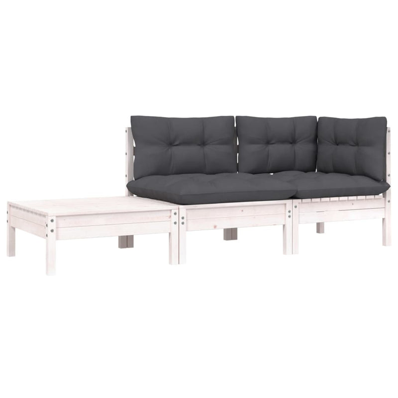 3-delige Loungeset met kussens massief grenenhout wit MeubelReus