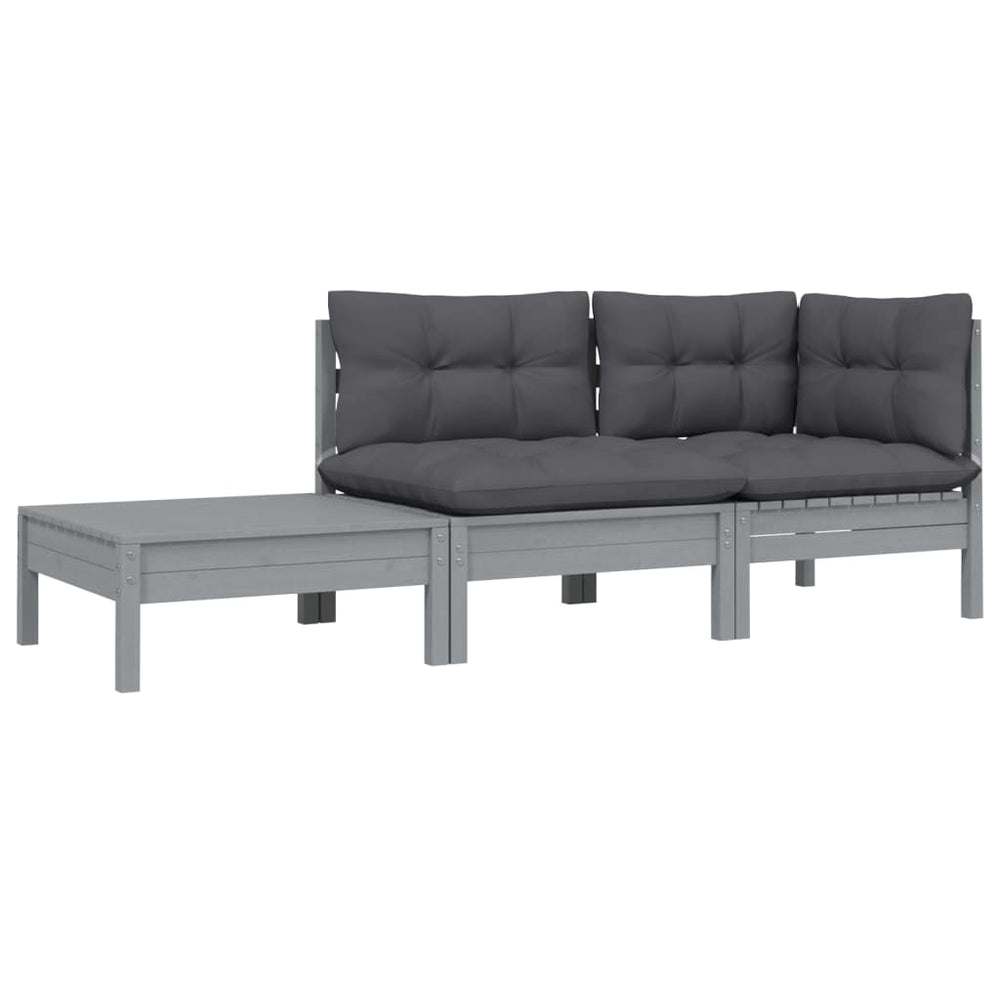 3-delige Loungeset met kussens massief grenenhout grijs MeubelReus