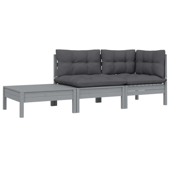 3-delige Loungeset met kussens massief grenenhout grijs MeubelReus
