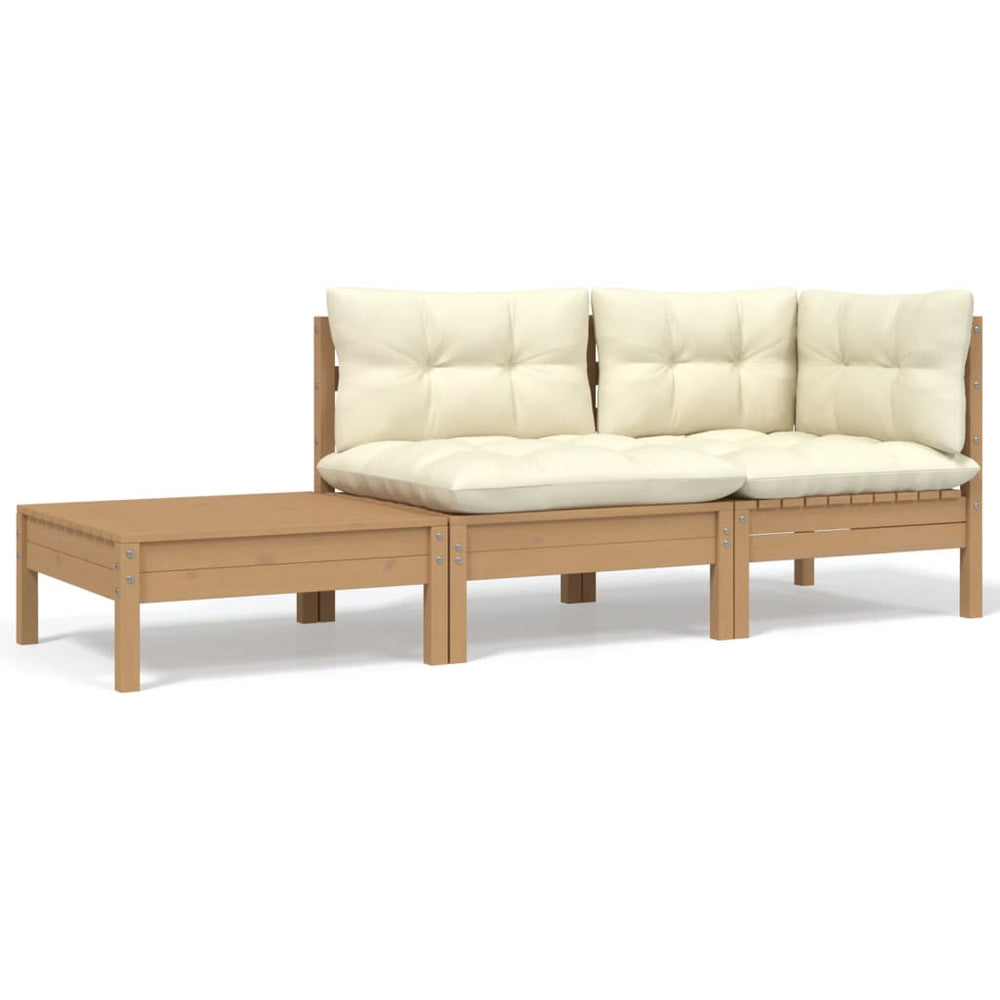 3-delige Loungeset met crèmekleurige kussens massief grenenhout MeubelReus