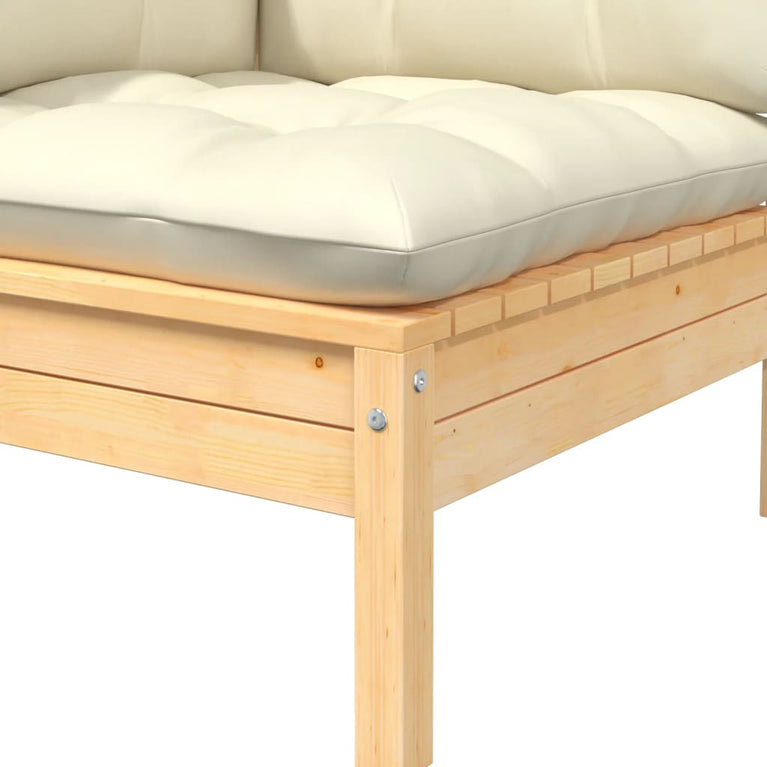 3-delige Loungeset met crèmekleurige kussens massief grenenhout MeubelReus