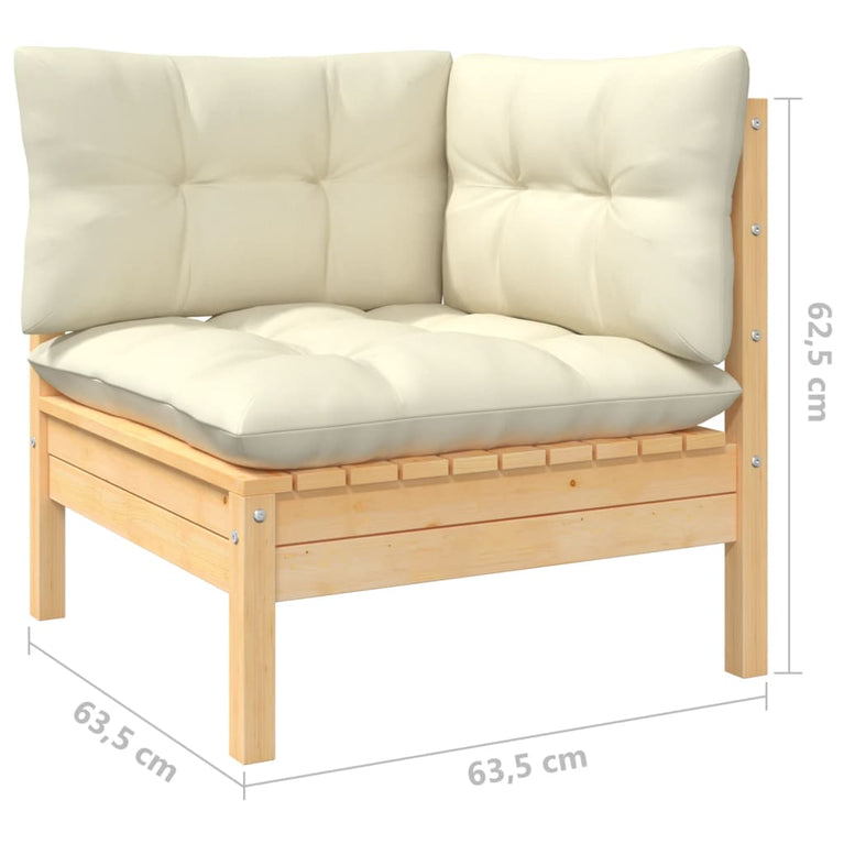 3-delige Loungeset met crèmekleurige kussens massief grenenhout MeubelReus