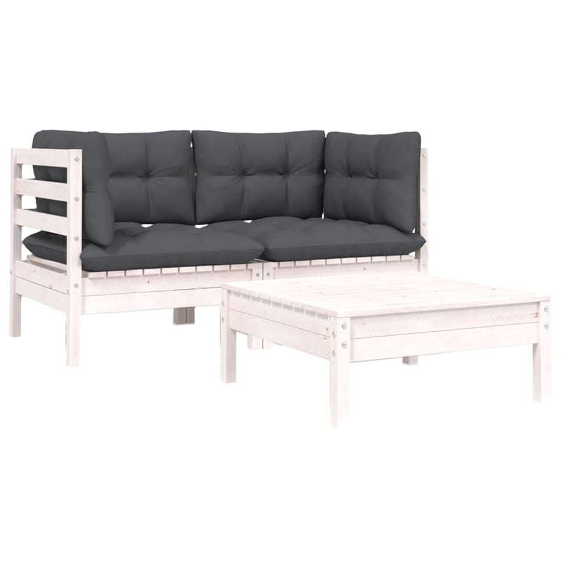 3-delige Loungeset met kussens massief grenenhout wit MeubelReus