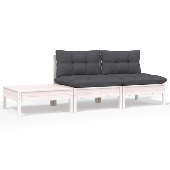 3-delige Loungeset met kussens massief grenenhout wit MeubelReus