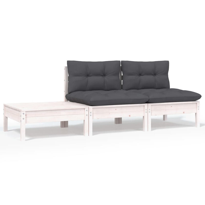 3-delige Loungeset met kussens massief grenenhout wit MeubelReus
