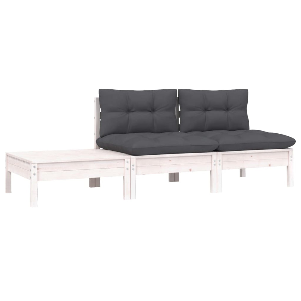 3-delige Loungeset met kussens massief grenenhout wit MeubelReus