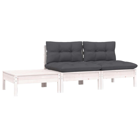 3-delige Loungeset met kussens massief grenenhout wit MeubelReus
