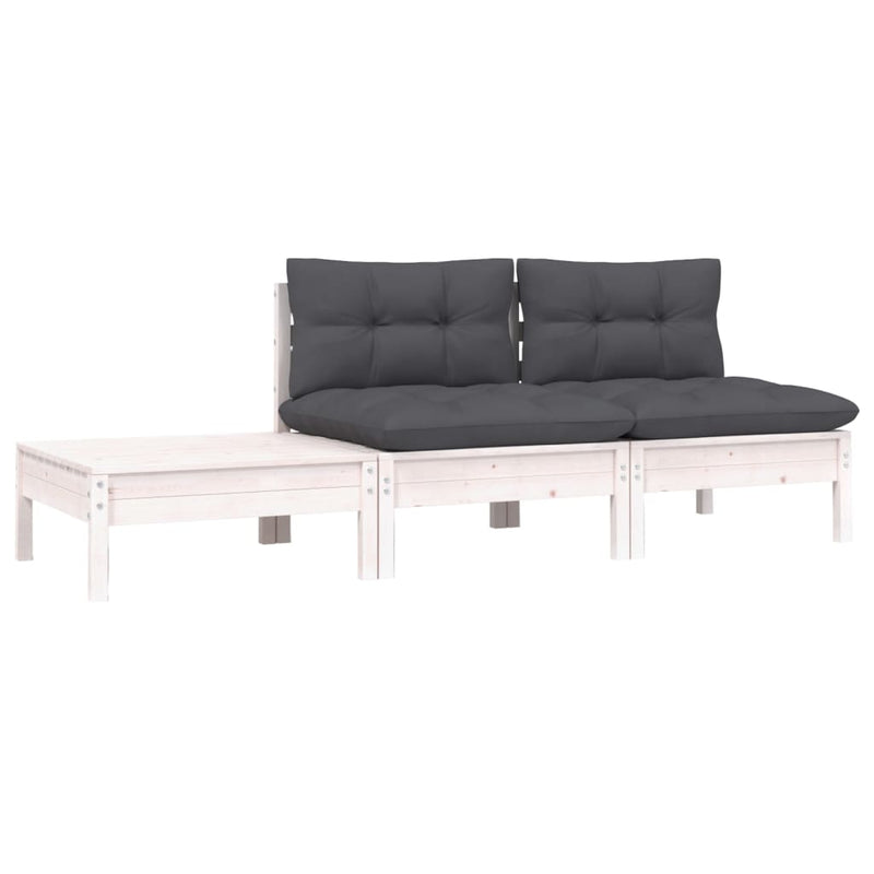 3-delige Loungeset met kussens massief grenenhout wit MeubelReus