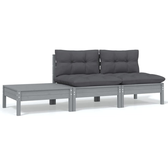 3-delige Loungeset met kussens massief grenenhout grijs MeubelReus