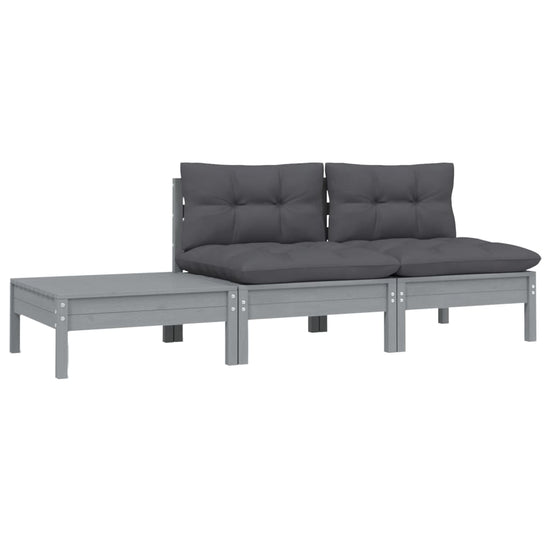 3-delige Loungeset met kussens massief grenenhout grijs MeubelReus