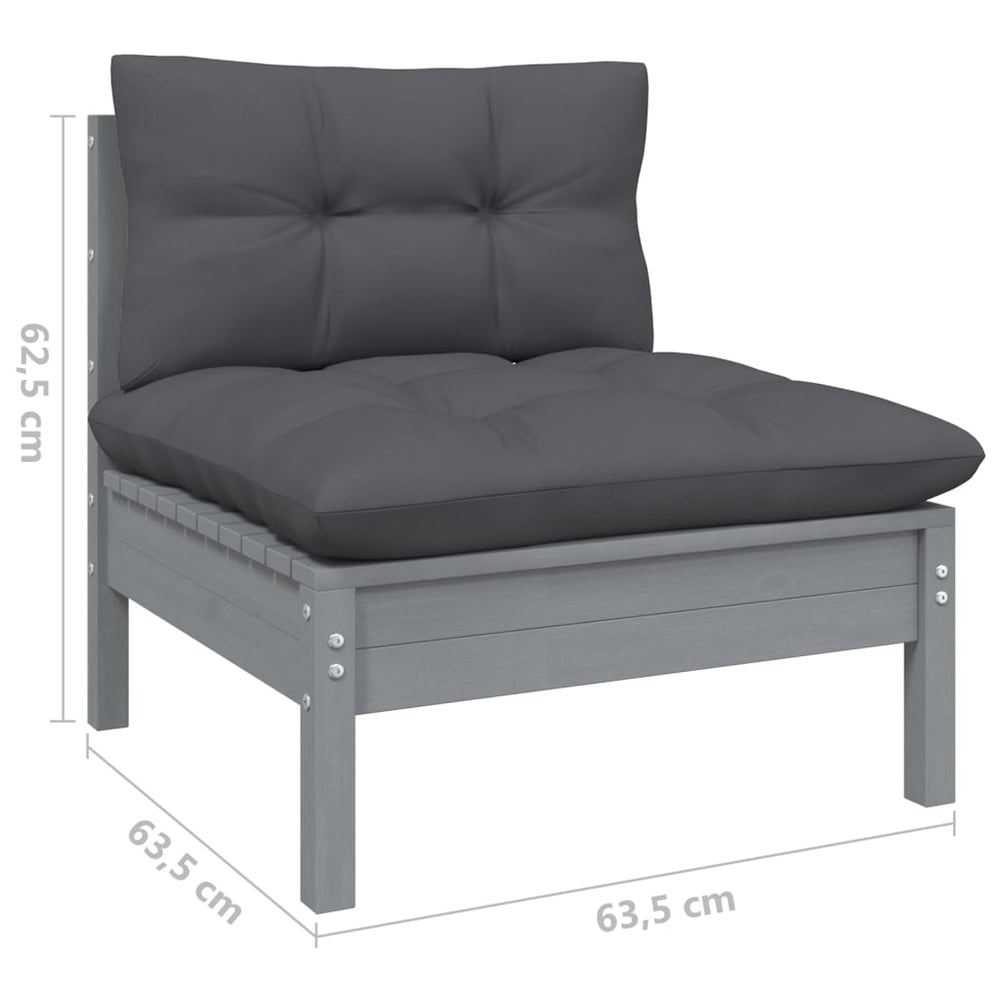 3-delige Loungeset met kussens massief grenenhout grijs MeubelReus