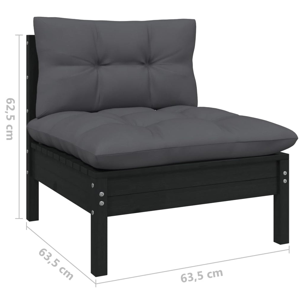 3-delige Loungeset met kussens massief grenenhout zwart MeubelReus