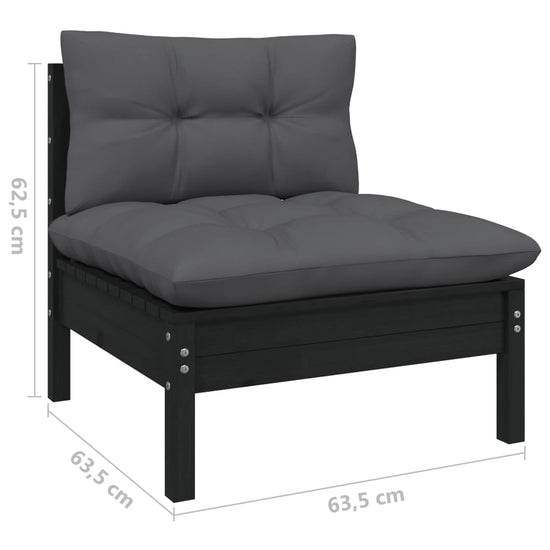 3-delige Loungeset met kussens massief grenenhout zwart MeubelReus