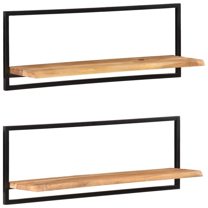 Wandschappen 2 st 100x24x35 cm massief acaciahout en staal MeubelReus