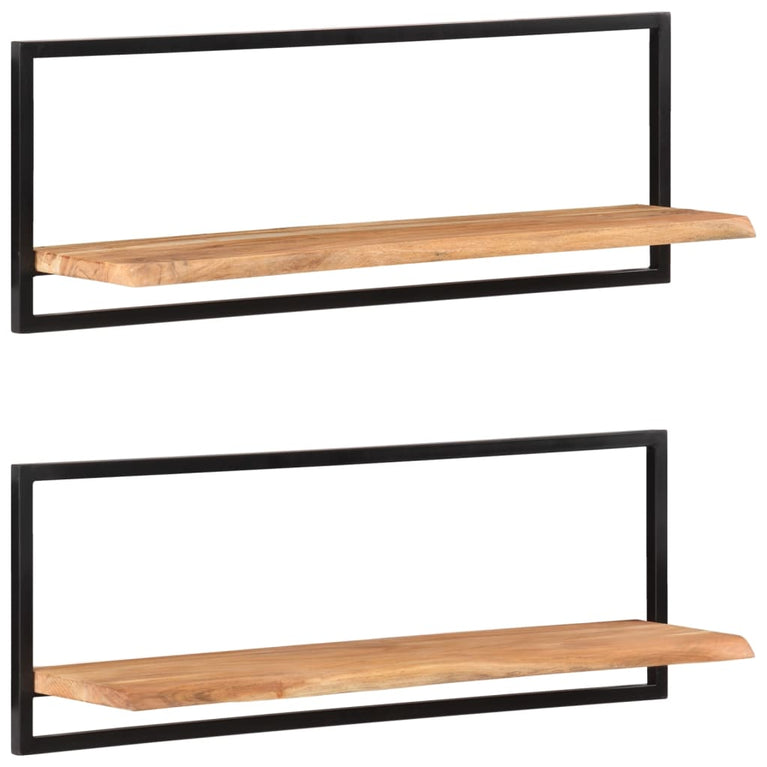 Wandschappen 2 st 100x24x35 cm massief acaciahout en staal MeubelReus