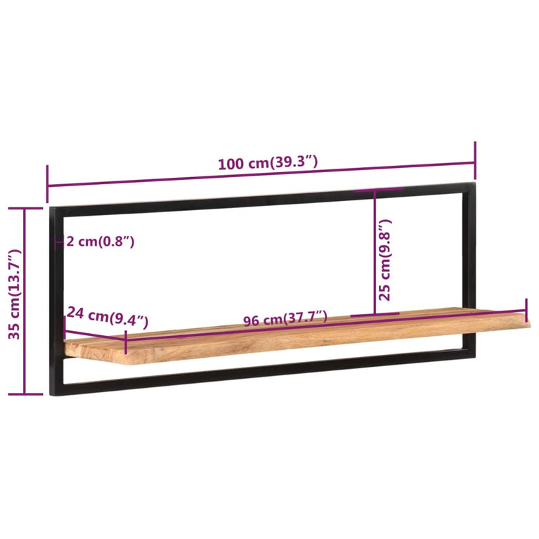 Wandschappen 2 st 100x24x35 cm massief acaciahout en staal MeubelReus