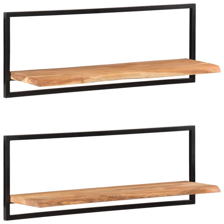 Wandschappen 2 st 100x24x35 cm massief acaciahout en staal MeubelReus