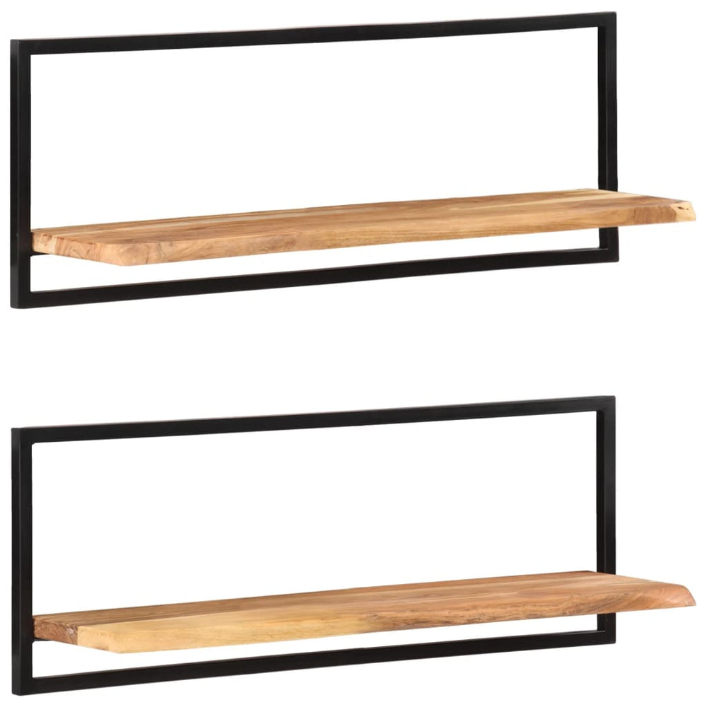 Wandschappen 2 st 100x24x35 cm massief acaciahout en staal MeubelReus