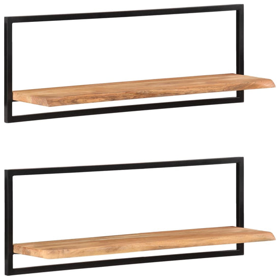 Wandschappen 2 st 100x24x35 cm massief acaciahout en staal MeubelReus