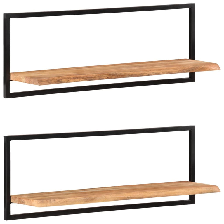 Wandschappen 2 st 100x24x35 cm massief acaciahout en staal MeubelReus