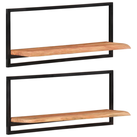 Wandschappen 2 st 80x25x35 cm massief acaciahout en staal MeubelReus