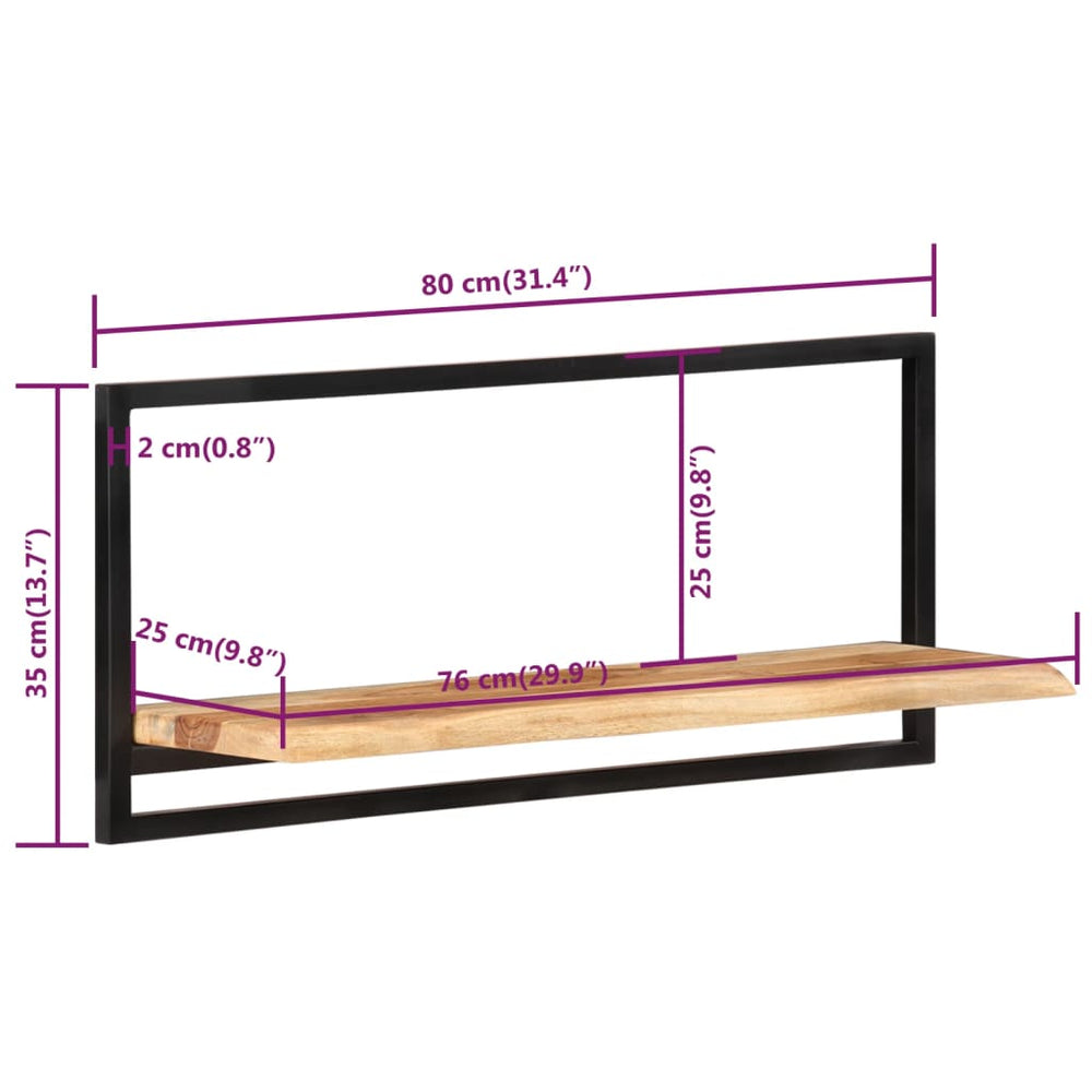 Wandschappen 2 st 80x25x35 cm massief acaciahout en staal MeubelReus