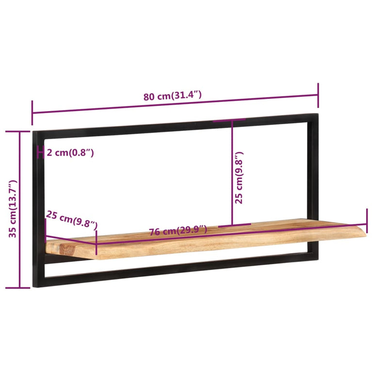 Wandschappen 2 st 80x25x35 cm massief acaciahout en staal MeubelReus